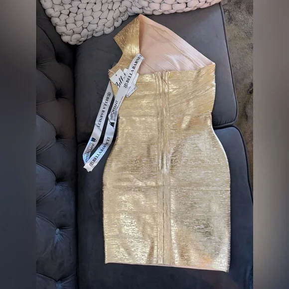 Bella Barnett Gold Metallic Bandage Mini Dress - Picture 4 of 4